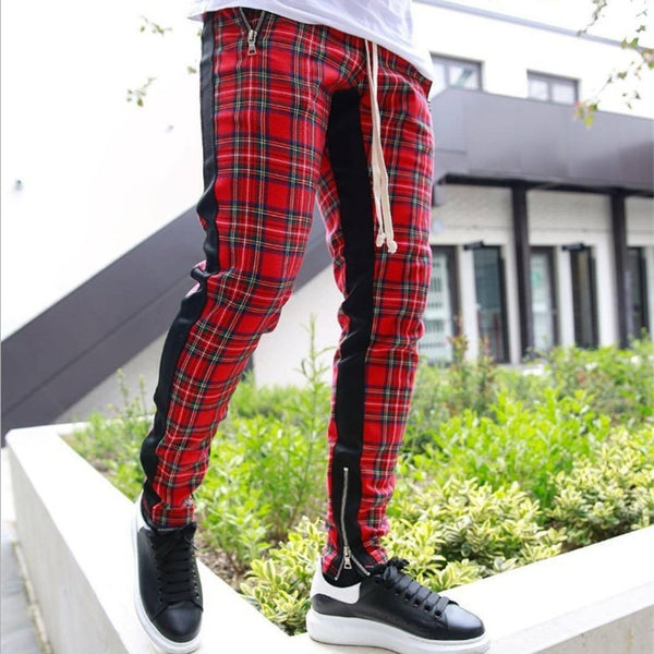 Pantalones Slim Fit a Cuadros con Combinación de Colores Trendy
