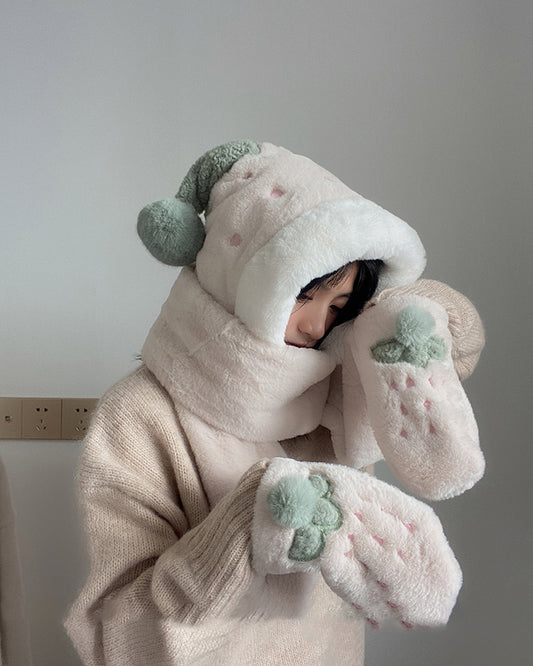 Conjunto Invierno Lujo: Gorro, Bufanda y Guantes de Terciopelo con Pelaje de Conejo - Image 2