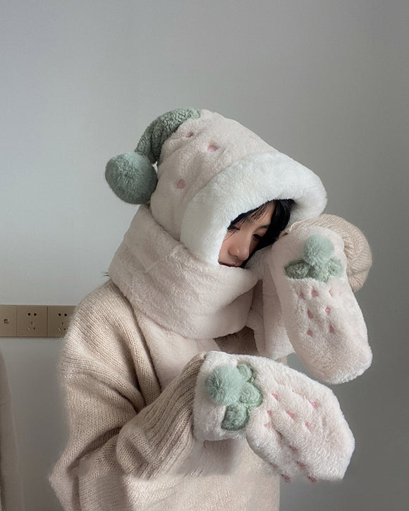 Conjunto Invierno Lujo: Gorro, Bufanda y Guantes de Terciopelo con Pelaje de Conejo