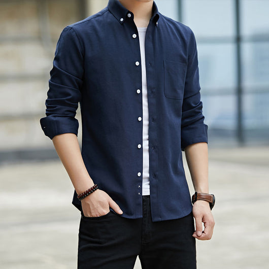 Camisa Oxford de Manga Larga Color Sólido para Hombre - Image 14