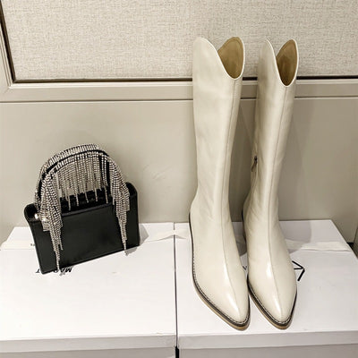 Botas Vaqueras de Cuero con Tacón Grueso, Punta Afilada y Caña Alta - Image 3