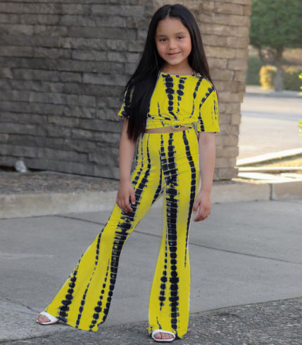 Conjunto de Verano para Niñas: Blusa Tie Dye Manga Corta y Pantalones Acampanados - Image 8