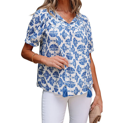 Blusa Chiffon Estampado Abstracto Versátil Europeo Americano - Image 5