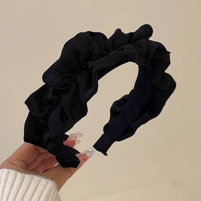 Diadema Plisada de Satén Premium Negro Ancho - Image 12