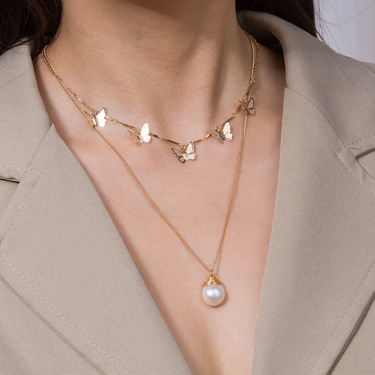 Collar Mariposa de Perlas de Agua Dulce Natural Multicapa - Image 10