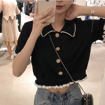 Blusa Cuello Muñeca Seda Hielo Manga Corta - Image 9