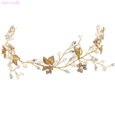 Diadema Nupcial Ramas de Cristal con Hojas Doradas - Diseño Elegante Natural - Image 12
