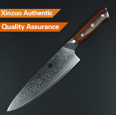 Cuchillo de Chef Japonés 8 Pulgadas VG10 Damasco 73 Capas Mango de Madera de Rosa
