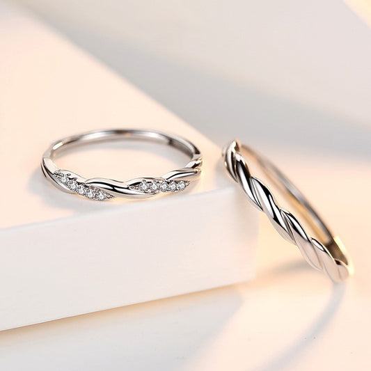 Anillo de Pareja en Plata 925 con Ondas de Agua y Micro Incrustaciones - Image 2