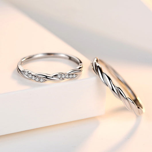 Anillo de Pareja en Plata 925 con Ondas de Agua y Micro Incrustaciones - Image 2