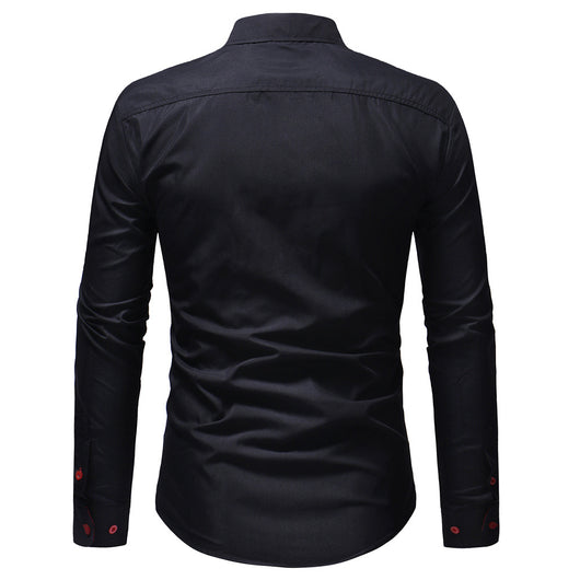 Camisa Casual para Hombre con Bordado y Estampado de Solapa Larga - Image 13