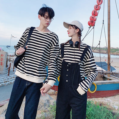 Overol de Sudadera a Rayas con Hombros Caídos Unisex