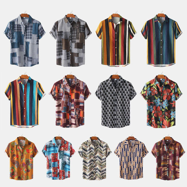 Camisa Hawaiana de Algodón y Lino para Hombre - Diseño Estampado Manga Corta
