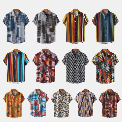 Camisa Hawaiana de Algodón y Lino para Hombre - Diseño Estampado Manga Corta