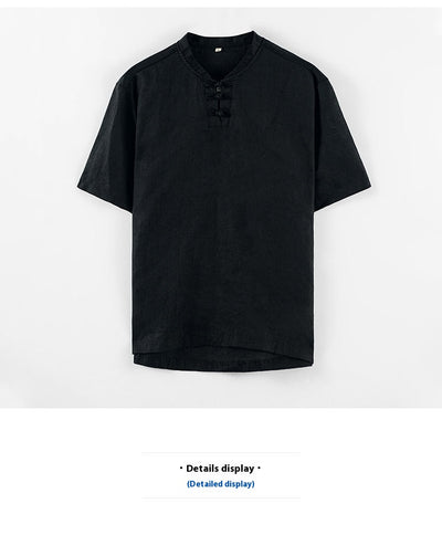 Blusa Lino Cuello Mao Manga Corta Estilo Asiático - Image 19