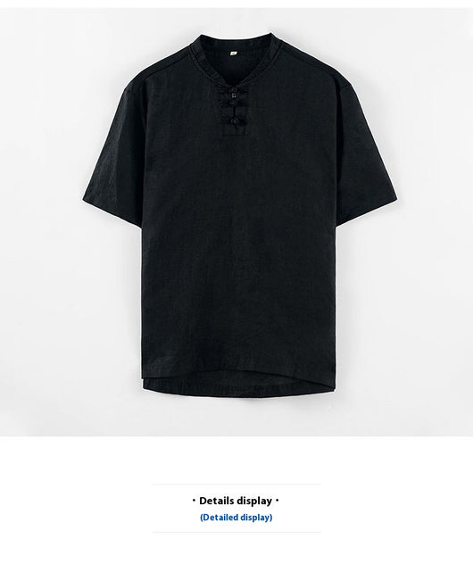 Blusa Lino Cuello Mao Manga Corta Estilo Asiático - Image 19