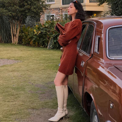 Vestido Suéter Tejido Largo Elegante Estilo Portuario para Mujer - Image 10