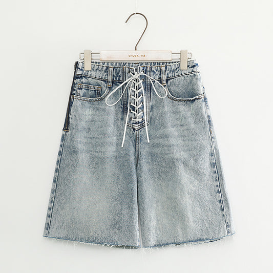 Shorts de Mezclilla Talle Alto con Tirantes para Mujer