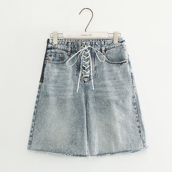 Shorts de Mezclilla Talle Alto con Tirantes para Mujer