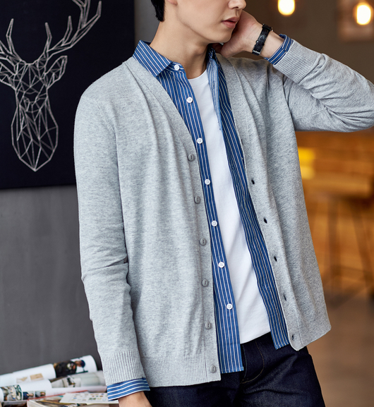 Cardigan Suelto de Hombres Otoño - Suéter Oversized Cuello Caído Negro Tendencia - Image 2