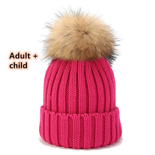 Gorro Tejido de Pelota de Pelo Real con Mapache - Juego para Padres e Hijos - Image 3