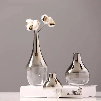 Florero de Cristal con Degradado Plateado para Decoración del Hogar