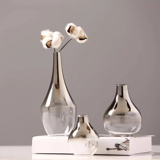 Florero de Cristal con Degradado Plateado para Decoración del Hogar