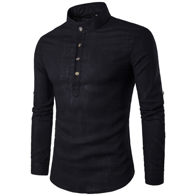 Camisa Casual Hombre Algodón Lino Cuello Mao Manga Larga Estilo Chino Tradicional - Image 12