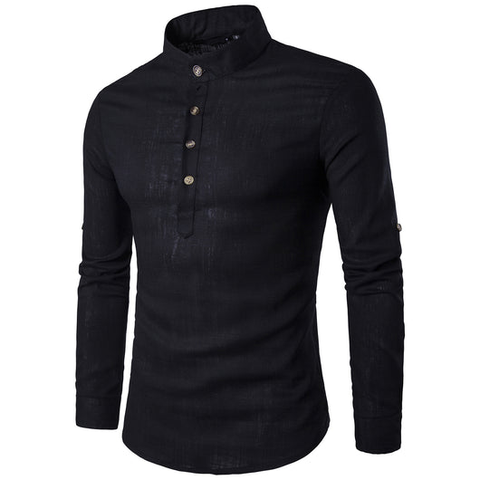 Camisa Casual Hombre Algodón Lino Cuello Mao Manga Larga Estilo Chino Tradicional - Image 12