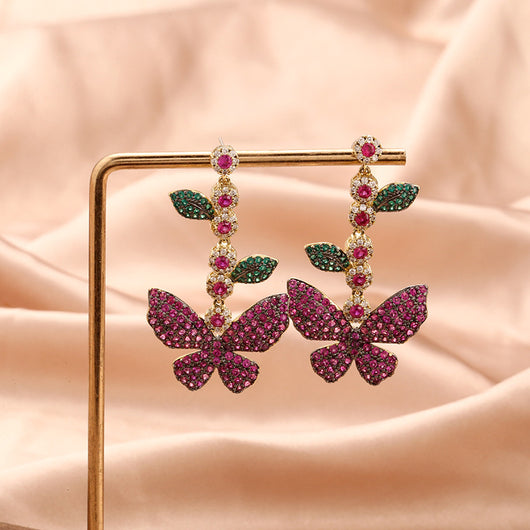 Aretes Mariposa Hada con Cristales Zirconia y Borlas Largas - Estilo Diosa - Image 7