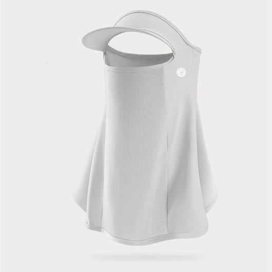 Light grey women's ice silk sunscreen mask with a brim, ear loops, and mesh mouth for UPF50+ UV protection. - Image 2