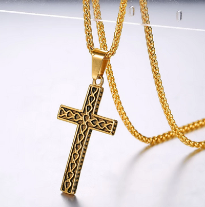 Collar Cruz Vintage Acero Inoxidable 316L Dorado para Hombre - Joyería Cristiana Negra - Image 6