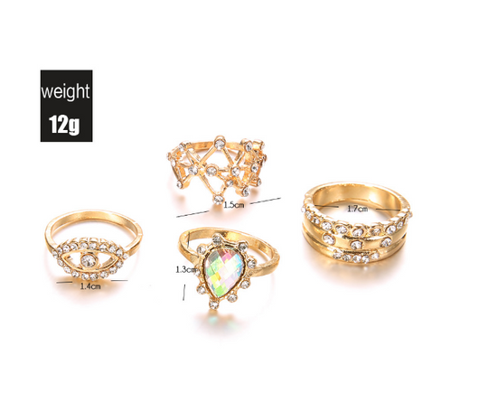 Set de 4 Anillos de Moda Personalidad Ojo del Diablo Estrella Gota de Agua Dorado - Image 3