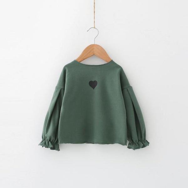 Blusa Infantil Coreana con Mangas Voluminosas y Estampado de Amor - Image 8