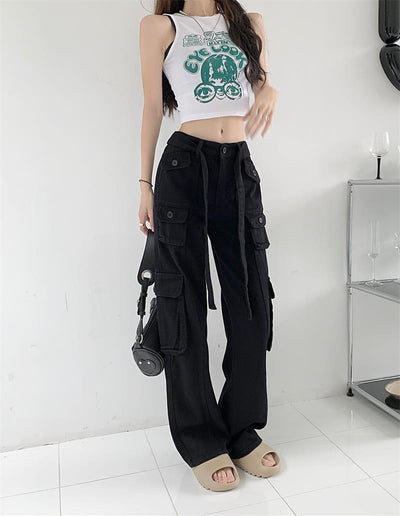 Pantalones Cargo Sueltos Vintage Americano con Múltiples Bolsillos y Detalles Desgastados - Image 29