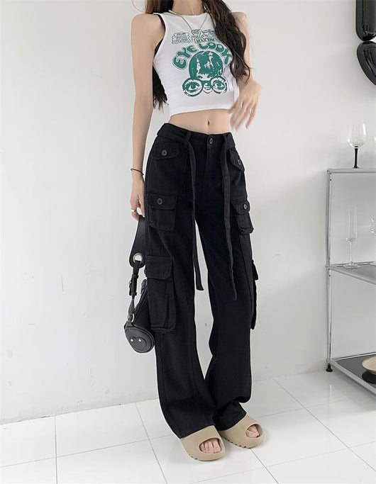 Pantalones Cargo Sueltos Vintage Americano con Múltiples Bolsillos y Detalles Desgastados - Image 29