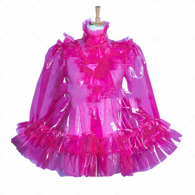 Vestido Transparente de Doncella en PVC Rojo Rosa - Image 5