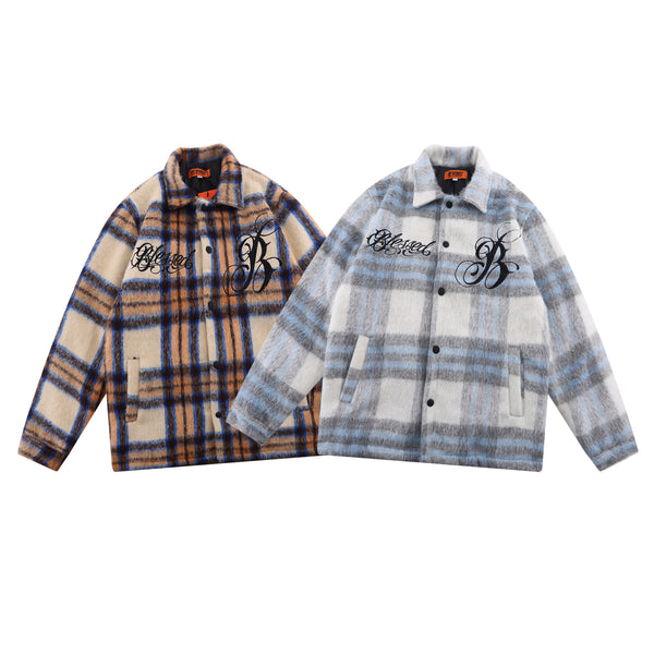 Chamarra Camisera Bordada a Rayas para Parejas - Otoño e Invierno