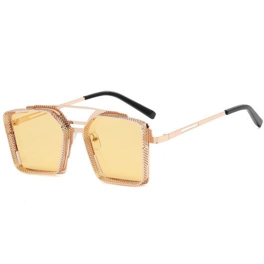Gafas de Sol Steampunk Hombre Marco Hueco Cuadrado Metal Doble Rayo - Image 4