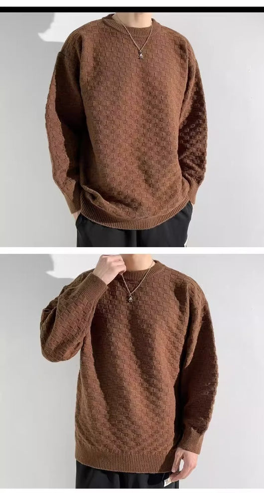 Suéter Jacquard a Cuadros Premium para Hombre - Tejido Holgado Primavera Otoño - Image 8