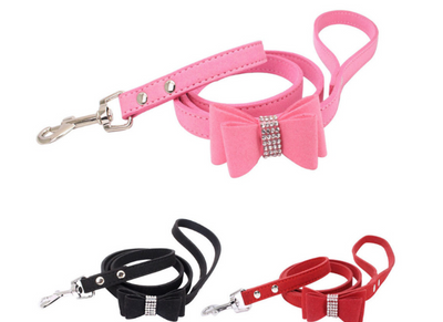 Collar y Correa para Perro y Gato de Cuero con Brillantes - Image 4