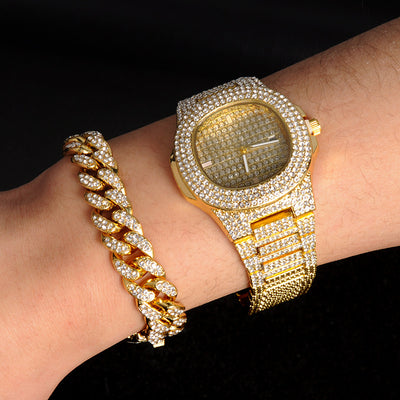Juego de Cadena Cubana: Collar, Pulsera y Reloj - Image 3