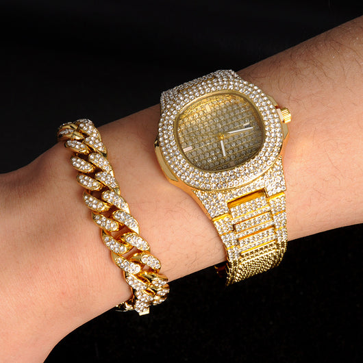 Juego de Cadena Cubana: Collar, Pulsera y Reloj - Image 3