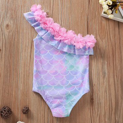 Traje de baño una pieza para niña con estampado de escamas de pez - Image 2