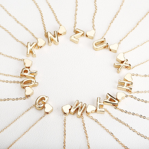 Collar de Corazón Melocotón con Letra del Alfabeto - Joyería Elegante para Mujer