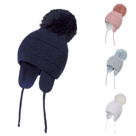 Gorro Tejido Liso con Pompón Peludo Extragrande