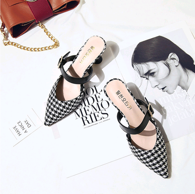 Sandalias de Tacón Alto Estilo Coreano con Diseño Cuadros - Pantuflas Puntiagudas para Mujer - Image 5