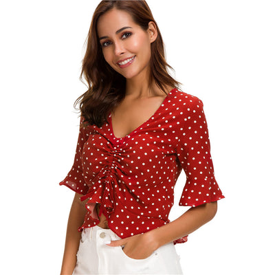 Camisa de Lunares con Cordón Ajustable