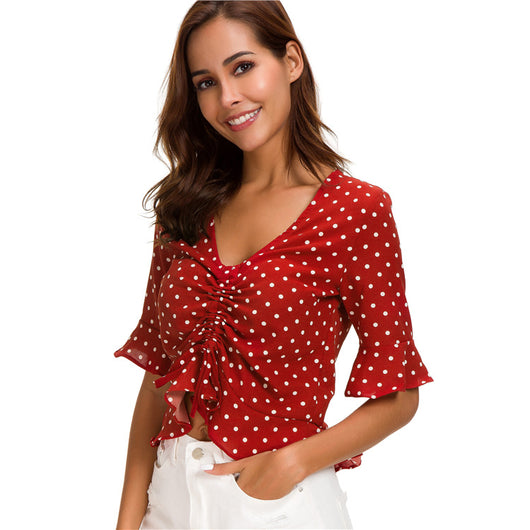 Camisa de Lunares con Cordón Ajustable