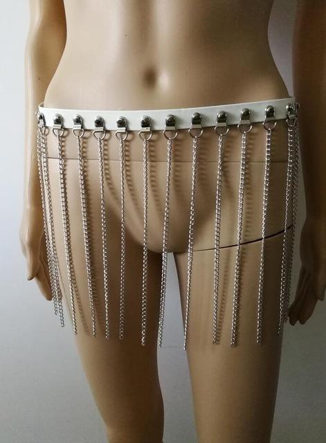 Arnés de Cuero para Mujer con Cadenas Plateadas - Joyería de Playa WRB1001